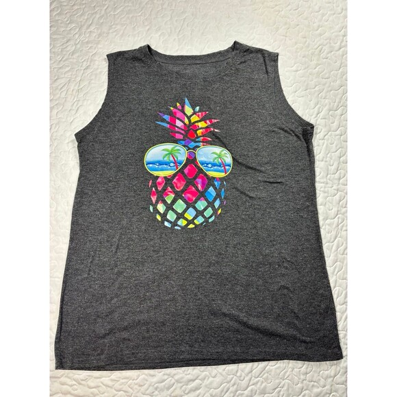 Grey Muticolor Pineapple w/shades Palm Trees Tank Top size Xl - Picture 1 of 5
